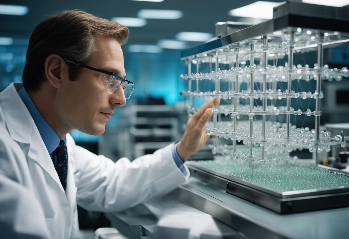 Científico trabajando en el crecimiento epitaxial de estructuras cristalinas en laboratorio controlado
